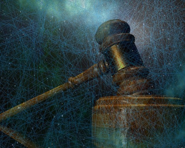 A gavel on stylized background