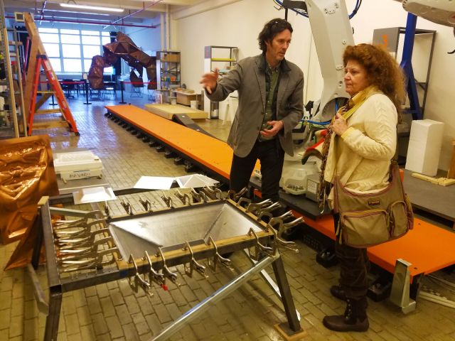 Ellen Pearlman and Mark parsons at a robotics lab