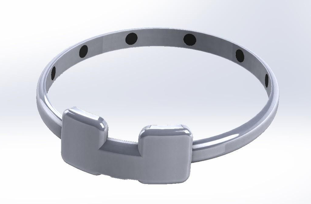 A white and silver 3D visualization of the headband