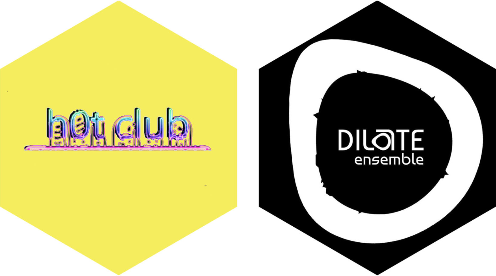 Logos for two artist collectives: h0t club and Dilate Ensemble