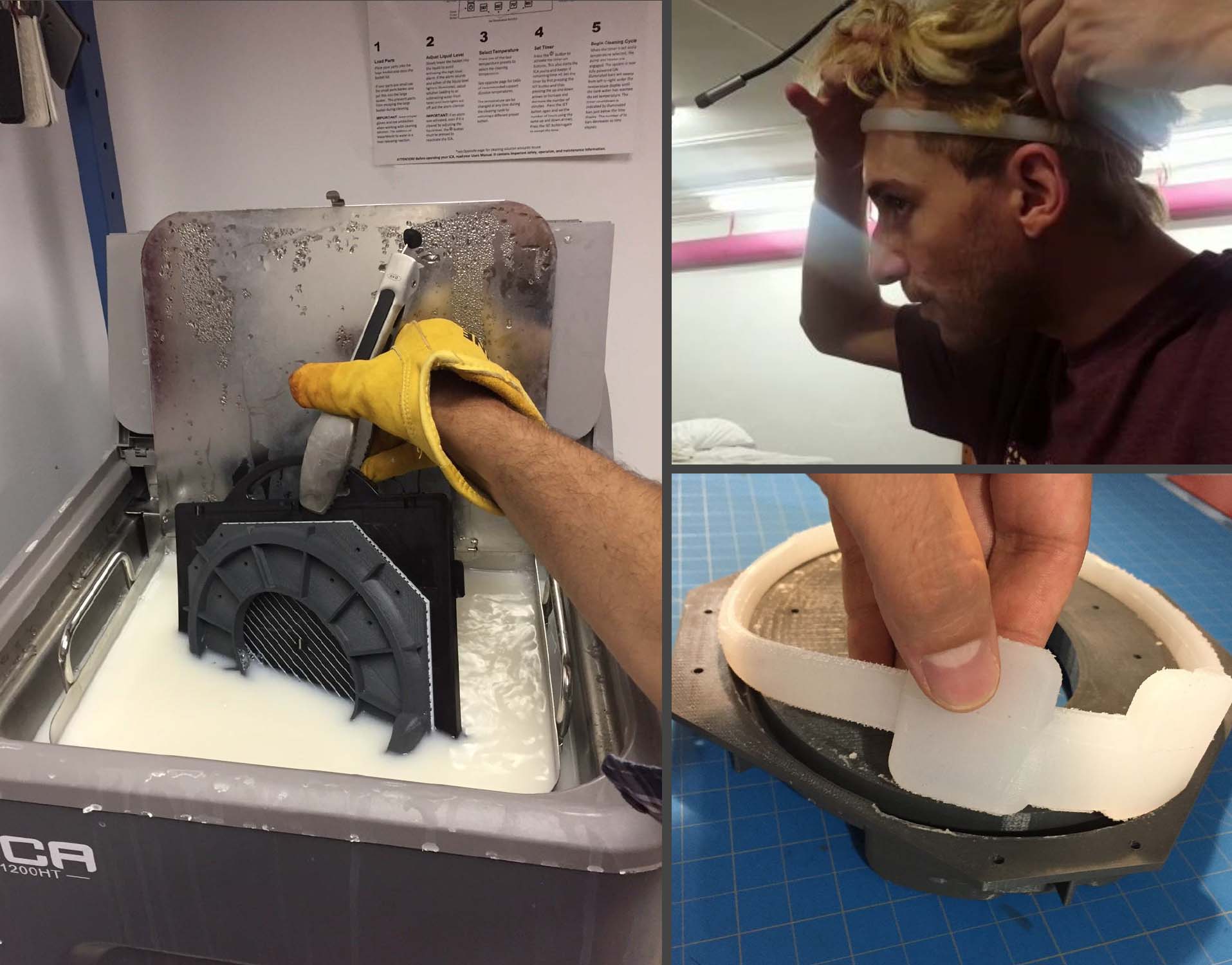 Neil fitting the silicone prototype to his head from the mold